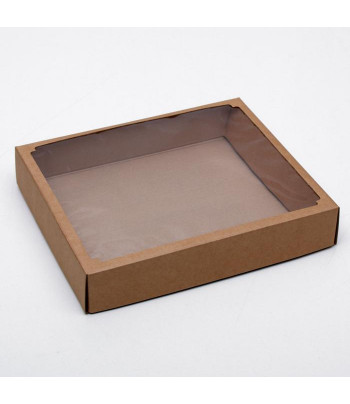 Коробка картонная пустая прямоугольная с окном 370х320х70мм КРАФТ