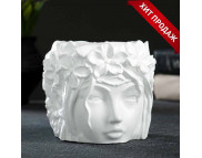 Кашпо-органайзер для декора.керамическое белое "Лицо девушки" 120х120х100мм