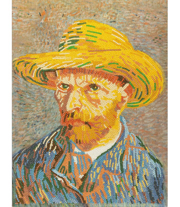 !Нет скидок Н-р алмазная живопись"Автопортрет в соломенной шляпе.Ван Гог"(холст-/подр.основа-схема.30х40+набор страз+контейнер+пнцет)