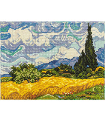 !Нет скидок Н-р алмазная живопись"Пшеничное поле с кипарисами.Ван Гог"(холст-/подр.основа-схема.30х40+набор страз+контейнер+пнцет)