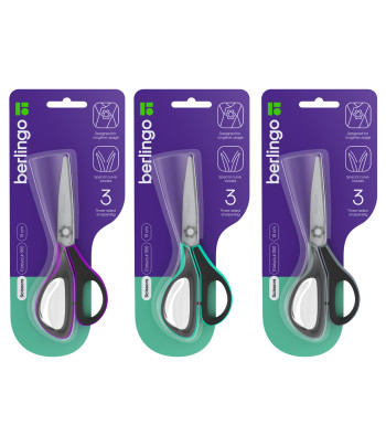 Ножницы из нерж.стали эргономич.черные.ручки мягк.вставки "Easycut 360" Berlingo 130мм