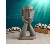 Кашпо для декора керамическое "Голова юноши" h270мм СЕРОЕ